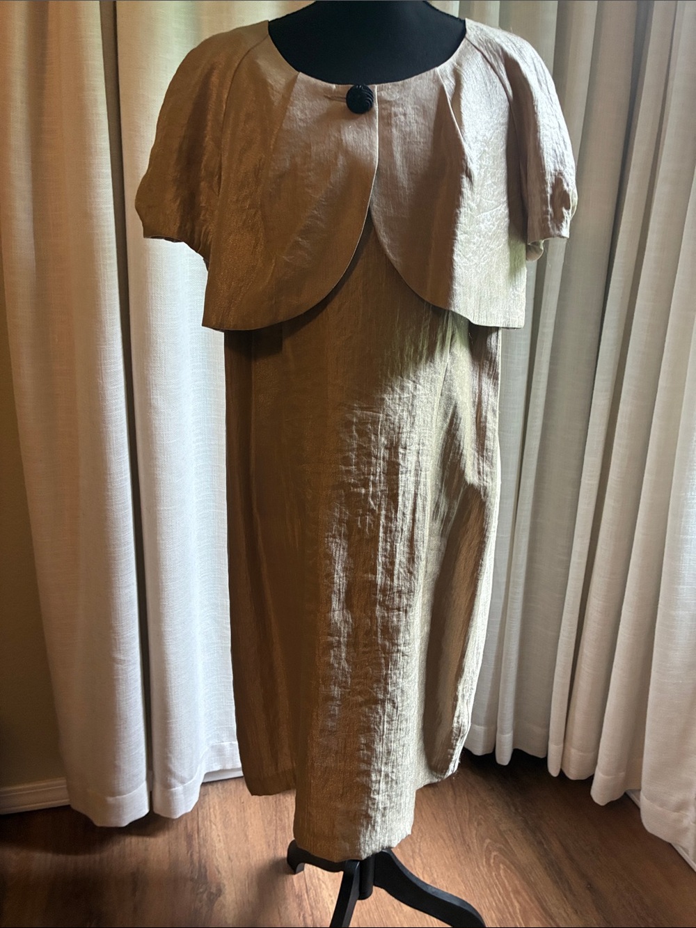 I.N. Studio Metallic Gold Midi Dress with Bolero